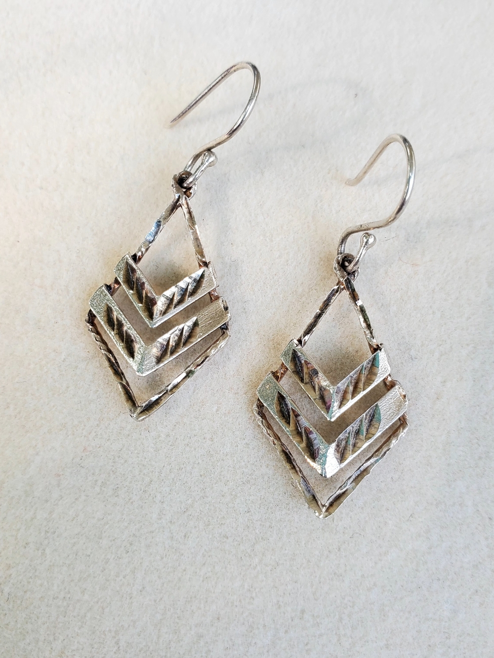 Vintage Sterling Silver Geometric Dangle Earrings